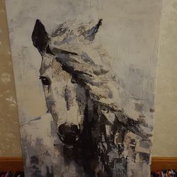 Canvas Art, 36x24 White Horse, Designer Parvez Taj