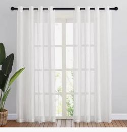 Nicetown Sheer White Window Curtains Linen Textured 84 inch Length, Grommet Semitransparent Balance Privacy & Light Filtering White