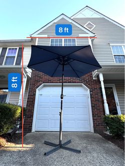 8ft Dark Blue Outdoor Patio Shade Umbrella (Set Includes Metal Cross Base)