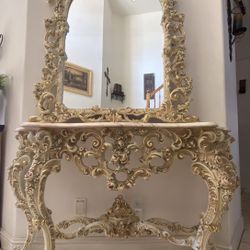 Louis XV French Provincial Console & Mirror 