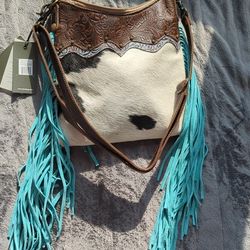 Brand New Myra Leather Cowhide Fringe Bag