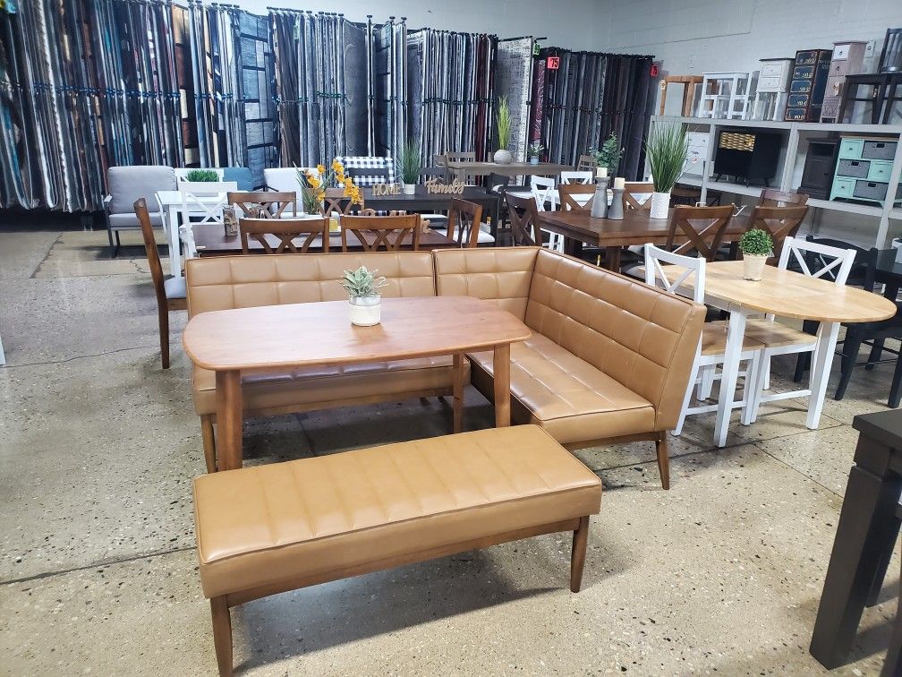 Mid-century Modern Style 4 Pc Tan Breakfast Nook Set