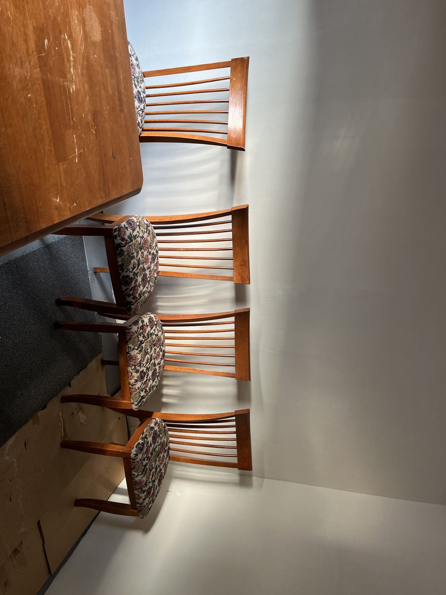 Large Brown Wooden Dinner Table Set