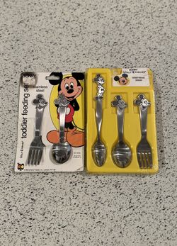 Vintage Walt Disney Bonny Stainless Steel Mickey Mouse 1980s Dinnerware