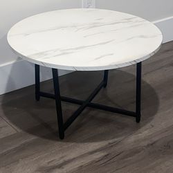 Small Coffee Table With The Black Metal Base 23.5” In Diameter H14”