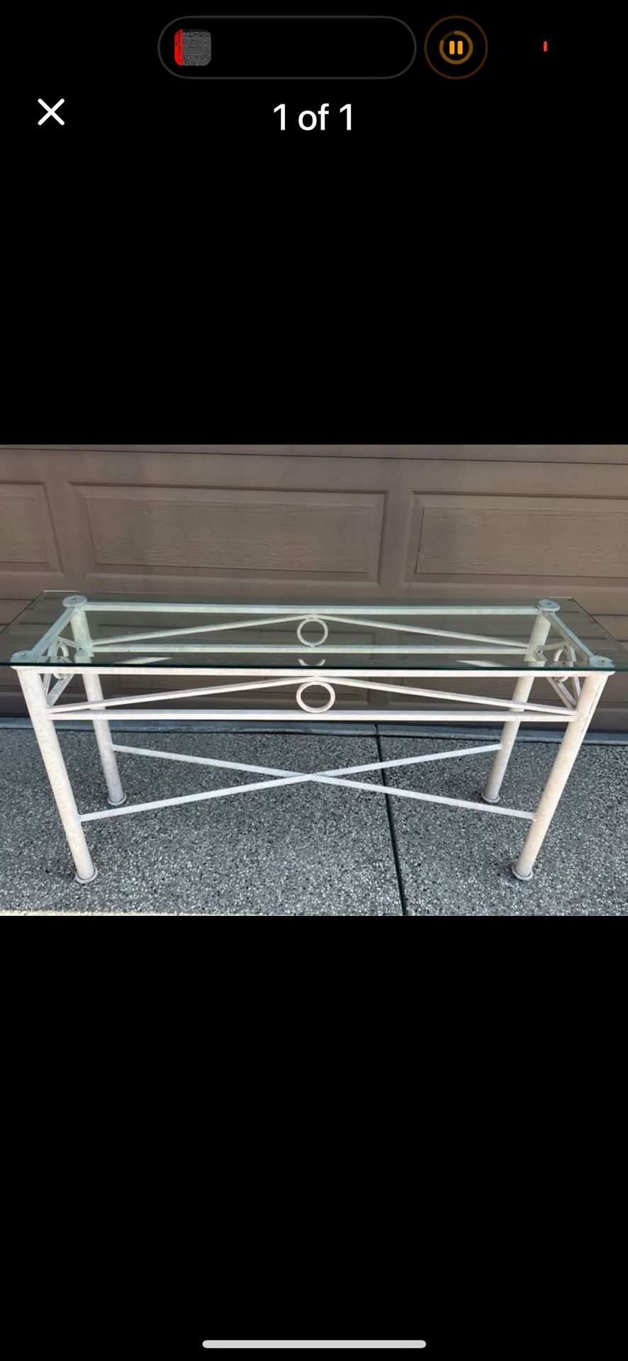 5’ long x 16” wide x 31” tall Glass & Metal Console Table