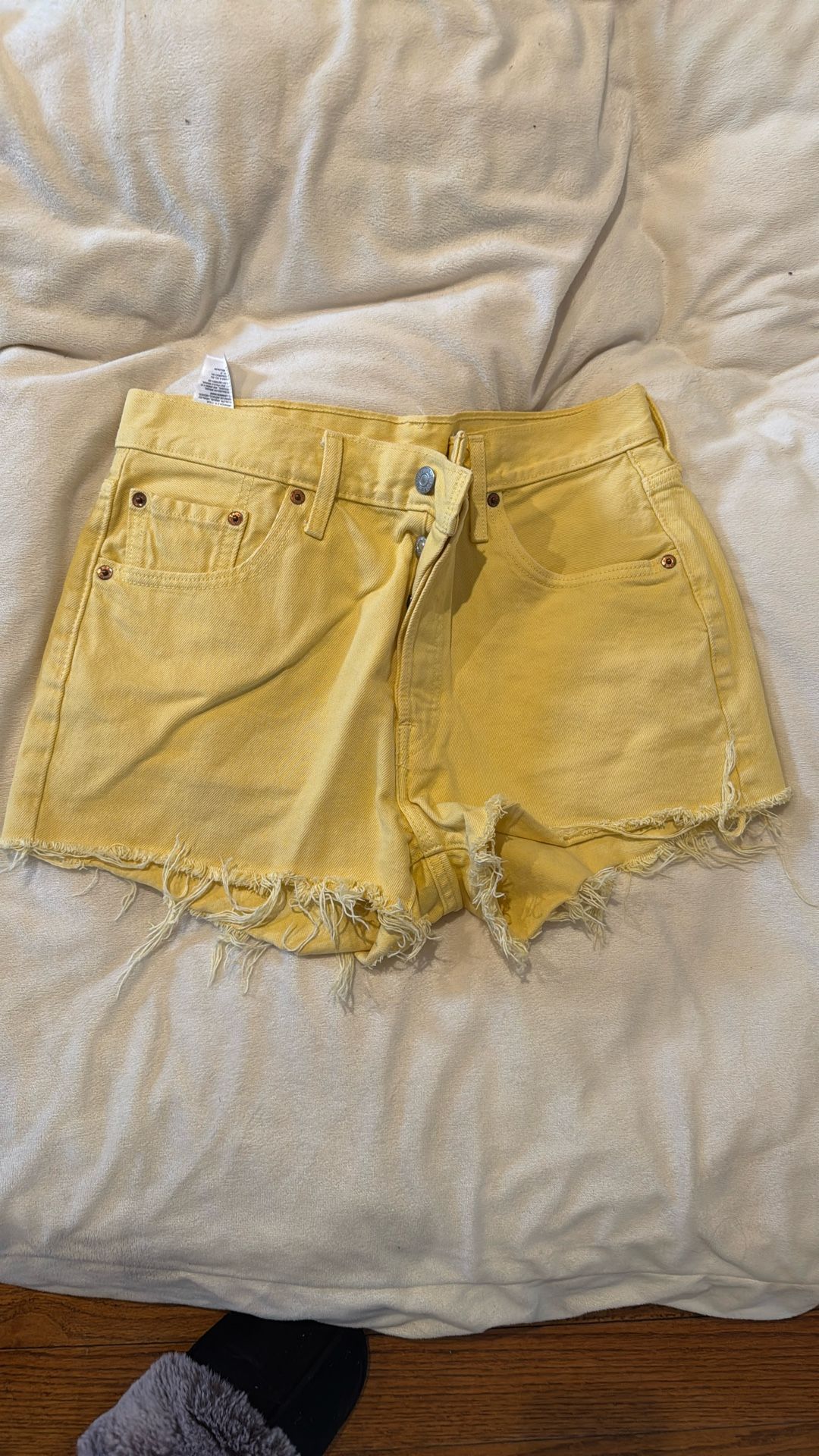 Yellow High-Waisted Distressed Denim Shorts