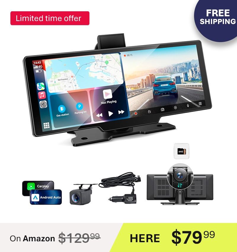 Carplay Screen for Car with 4K Front Rear Dash Cam 