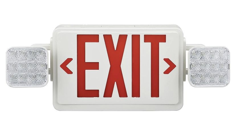 6 Total Double Sided LED Emergency EXIT Sign Two LED Flood Lights Emergency Exit Sign, Red Letters,