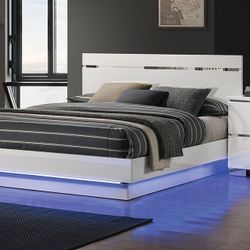 FLOATING STYLE WHITE LED LIGHT BED QUEEN CAL EASTERN KING SIZE PLATFORM STYLE-CAMA LUZ