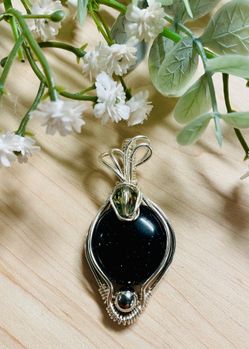 Blue Goldstone Wire-Wrapped Pendant