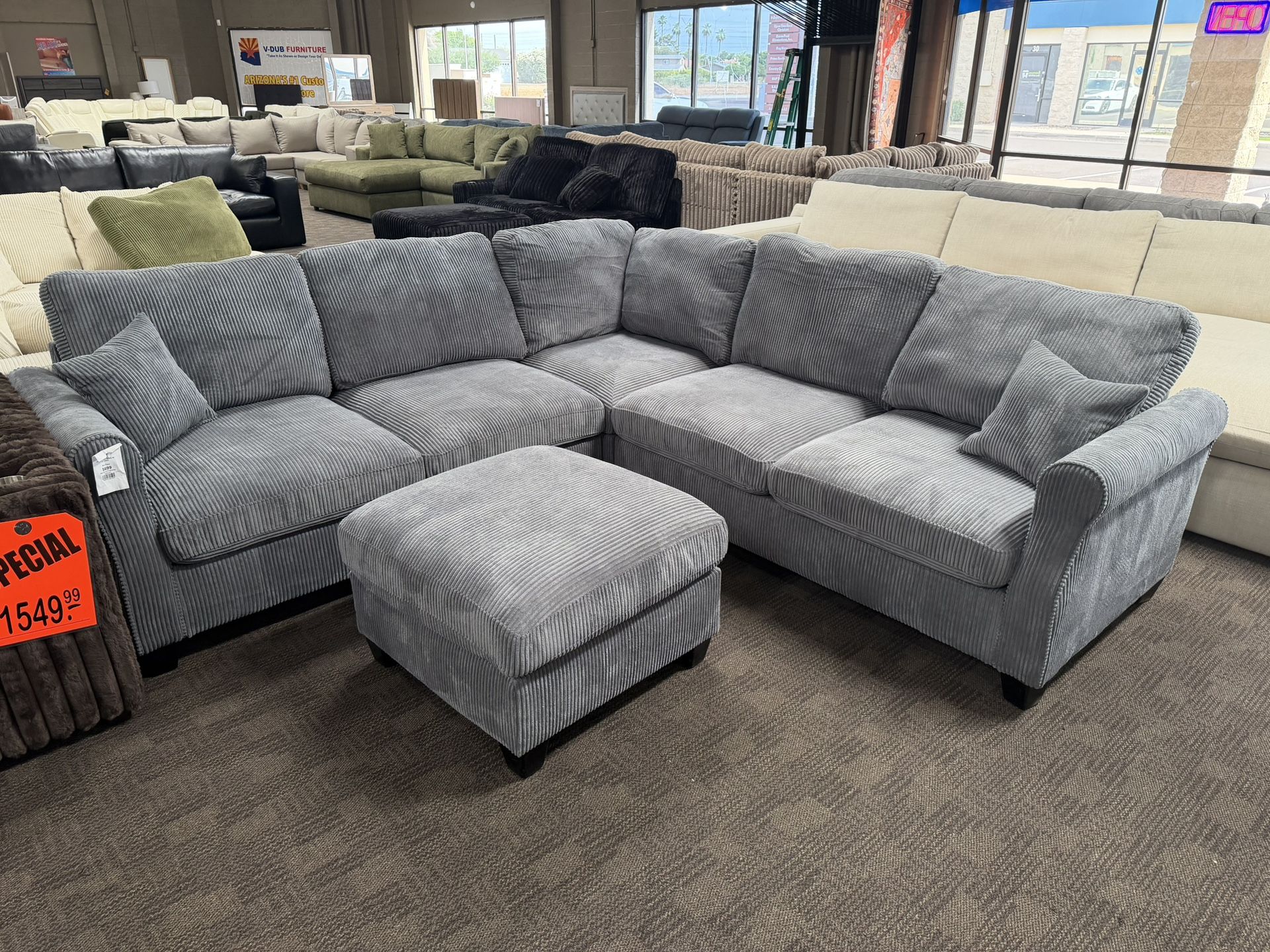 Slate Gray Comfy Sectional With Free Ottoman