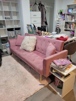 Pink velvet sofa bed