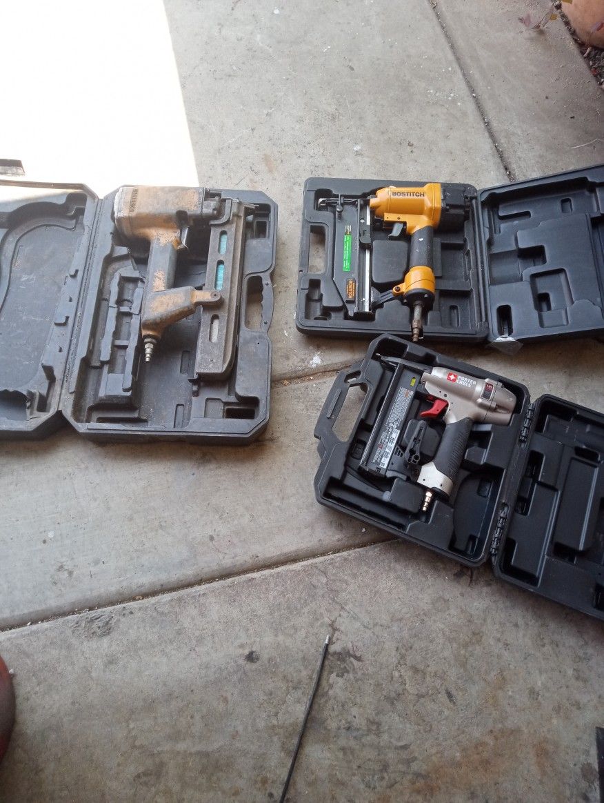 Large Bostich Staple Gun, Well Used, 18gauge Porter Cable Crown Stapler, Like New , 16gauge Bostich Finish Nailer Like New