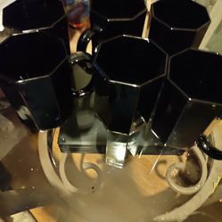 1980's Arcorac Hexagon Glass Coffee Mug Set Of 6 