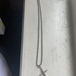 22 Inch 925 Moon Cut Ball Chain And Cross 
