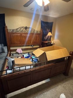 King size bed frame, 2 night stands, plus dresser