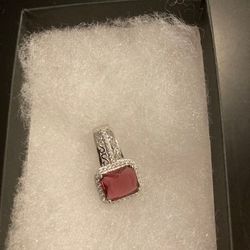 4.1 ct Ruby and Diamond, Sterling Silver,  Lab-created Pendant 