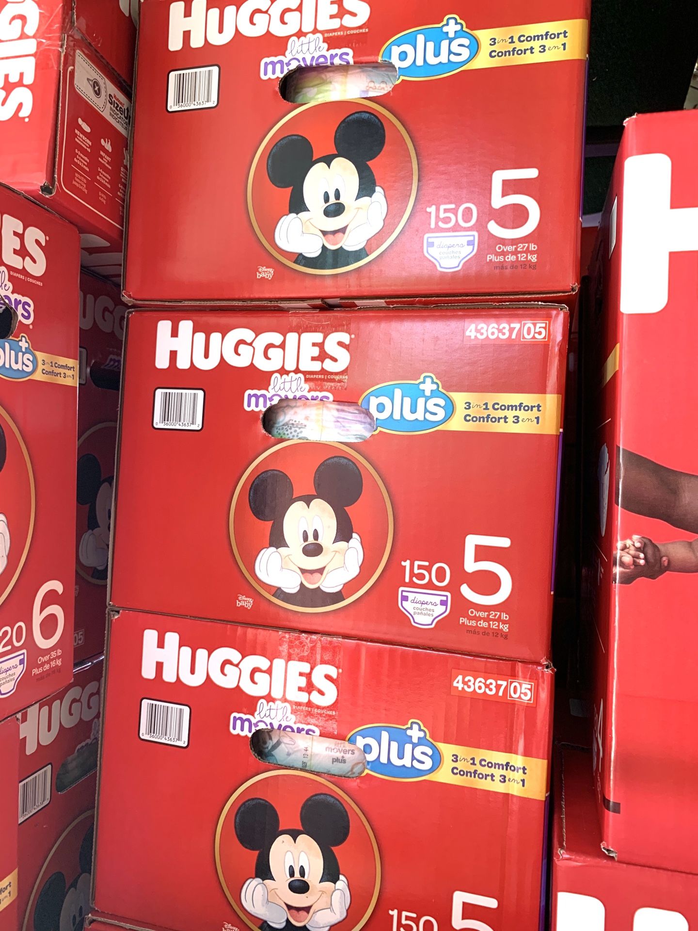 Huggies little movers size 5(150) diapers $47 per box