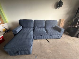 Free Delivery Byron Blue 2PC Sleeper Sectional with Chaise