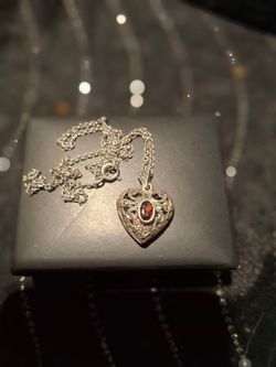 Sterling silver and garnet gemstone locket and necklace