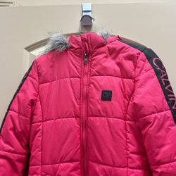 CALVIN KLEIN JEANS Girls Long Hot Pink Winter Coat Size 8/10 (M)