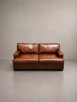 Pottery Barn Top Grain Brown Leather Loveseat Sofa