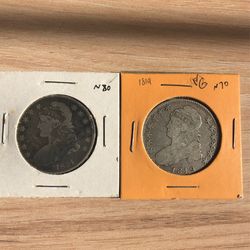 2 Capped bust 50 Cent Pieces, 1819, 1834