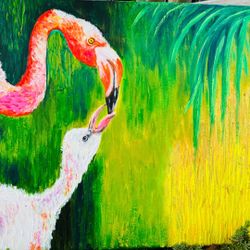 MOTHERS DAY SPECIAL Flamingo Feeding Baby Textured Fingerpainting