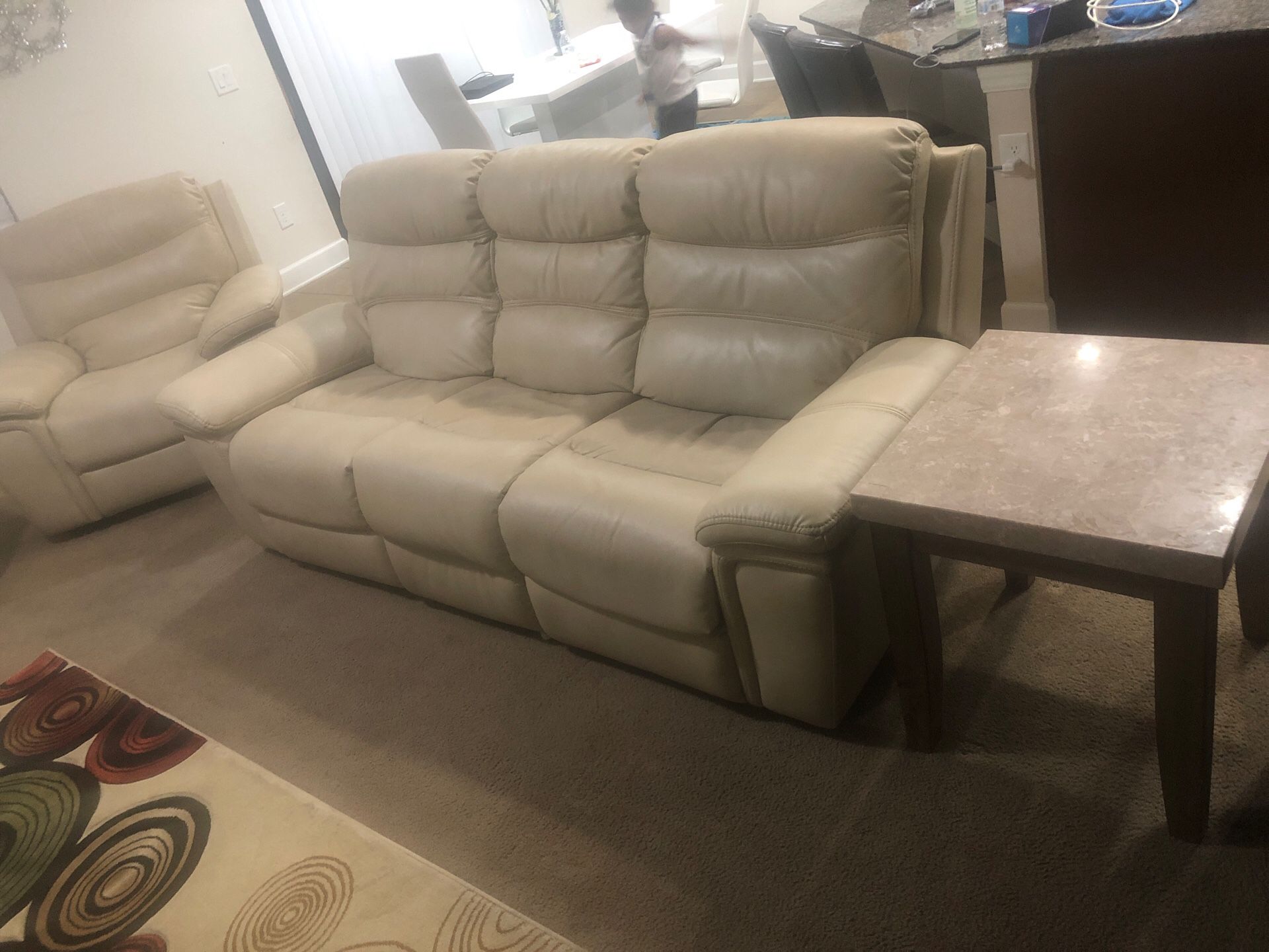 Leather reclining living room set