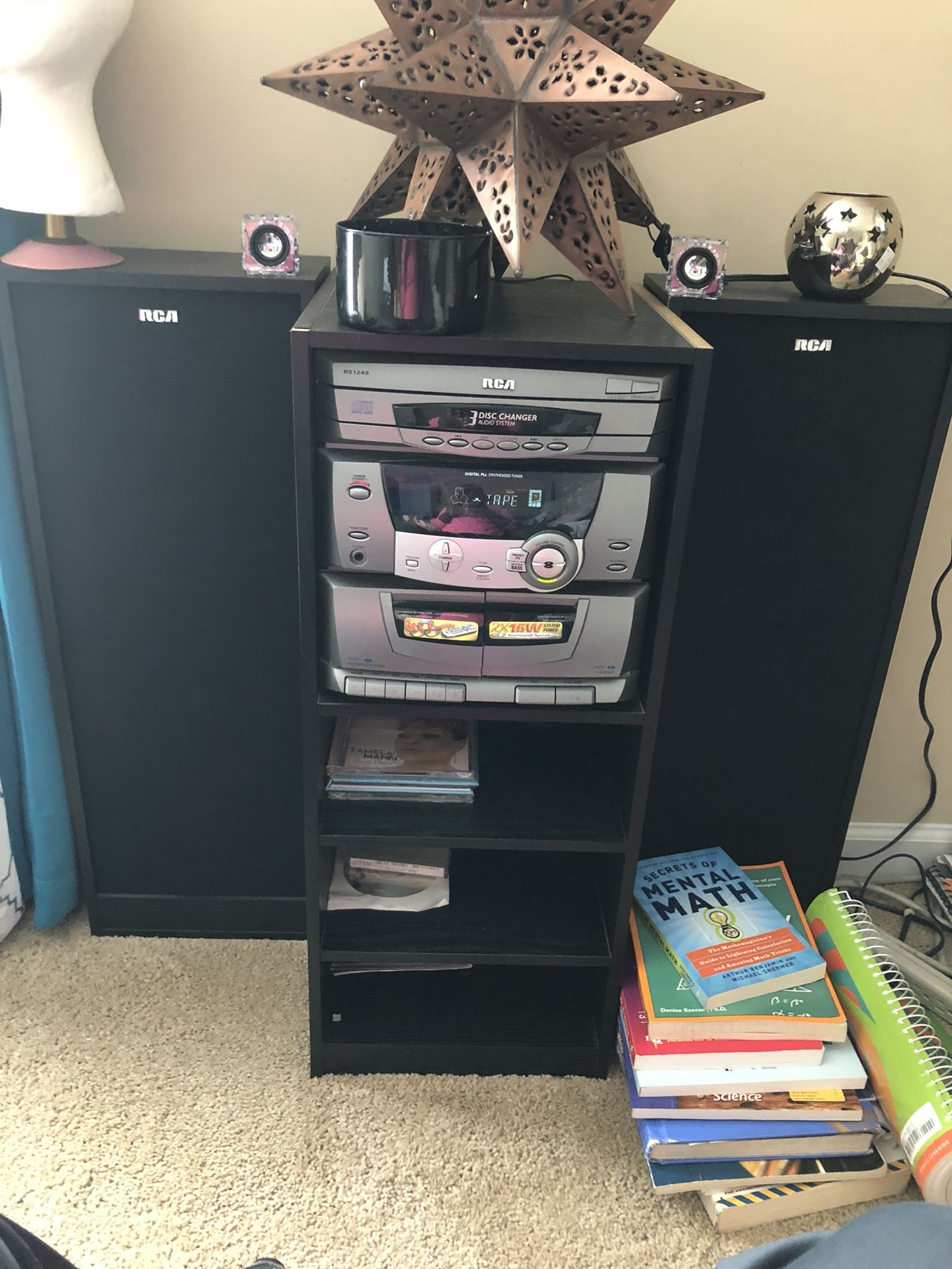 Mini stereo system with case & mini speakers