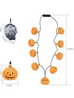 Halloween Necklaces LED Necklaces 2 Pack Pumpkin Skull Eyeball Light Party Supplies with 3 Different Flicker Modes Party Favors