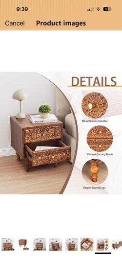 Nightstand, Farmhouse Bedside Table with 2 Drawers