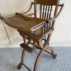 1800’s Century Oak Wood Convertible Baby High Chair