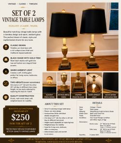 Set of 2 Vintage Brass Table Lamps