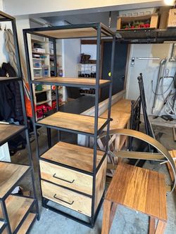 KDT Industrial Wood & Metal Storage Shelf with Drawers