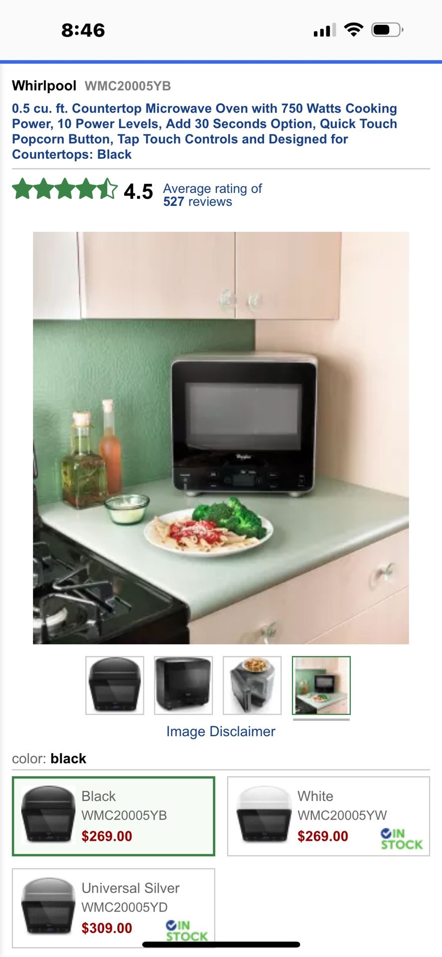 Space Saver Whirlpool Countertop Microwave Oven with 750 Watts Cooking Power, 10 Power Levels, Add 30 Seconds Option,