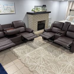 FREE DELIVERY 🚚 AND INSTALLATION - BRAND NEW 🆕 IN 📦 BROWN LEATHER RECLINERS 2-PCs Set (Chair)