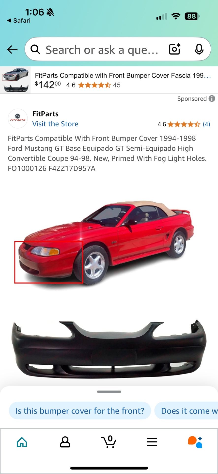 1998 Ford Mustang Front Bumper