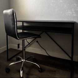 Black Desk & Mid-Back Faux Leather Swivel Chair – Home Office Set