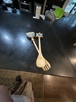 Hanukkah Salad Wooden Utensils 