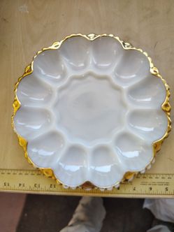 Vintage Fire King Deviled eggs dish with ornate bottom
