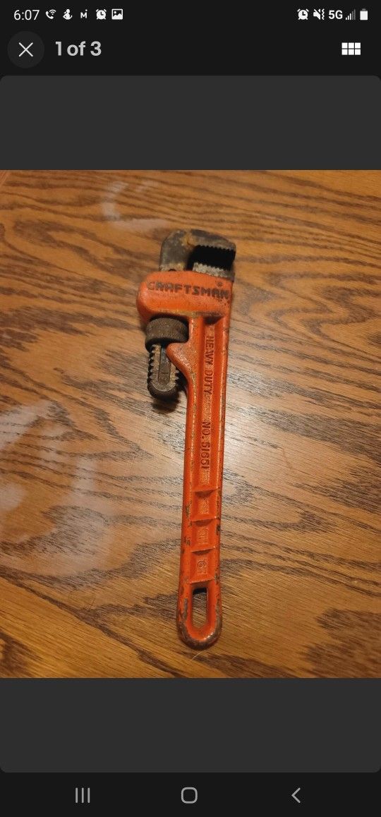 Vintage Craftsman USA 10" Pipe Wrench - NICE - Heavy Duty pn 51651