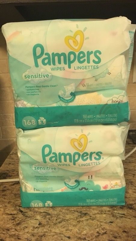 Set of 3 pampers SENSITIVE wipes. 192ct 3 resealable refills. All for $12