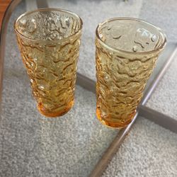 Vintage Anchor Hocking Honey Gold Milano Tumblers