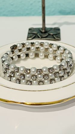 Pearl Rhinestone Wrap Bracelet 