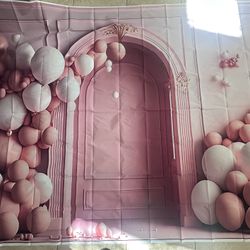 7x5ft Photography Background Pink Flowers Arch Door Photo Backdrops Princess Girls Birthday Party Wedding Portrait Decor Cake Smash Backdrop Photo Stu