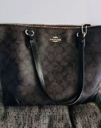 Authentic Coach Zipper Tote Brown And Leather Gently Used With Chain Tag Attached
