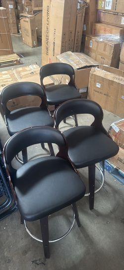 Set of 4, 26" Counter Height Bar Stools, Mid-Century Modern PU Leather Modern Island Chairs with Back and Footrest, for Kitchen, Bar, Restaurant, Cafe