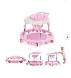 Baby Walker Adjustable Height Foldable Toddler Walker with Wheels Pink New